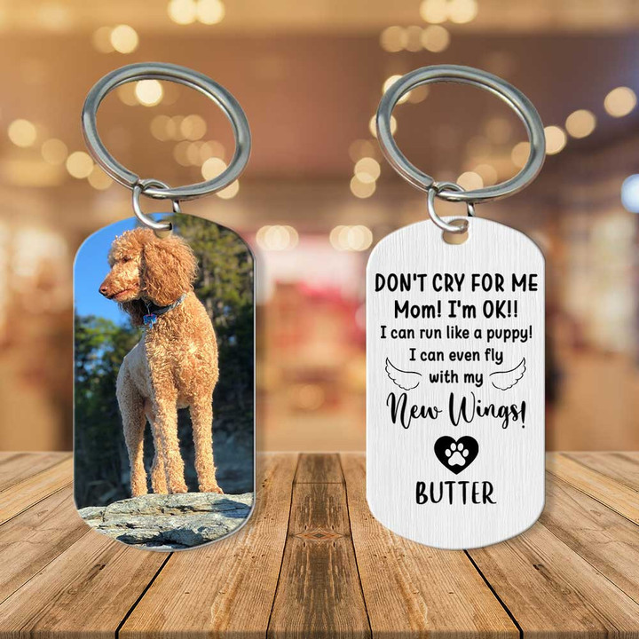 Poodle Memorial Dog Keychain, Custom Dog Picture, Dog in Heaven, Don't cry for me Keychain