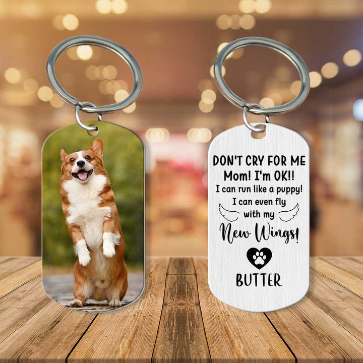 Corgi Memorial Dog Keychain, Custom Dog Picture, Dog in Heaven, Don't cry for me Keychain