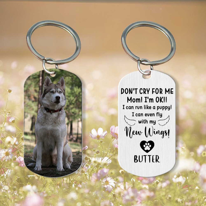 Siberian Husky Memorial Dog Keychain, Custom Dog Picture, Dog in Heaven, Don't cry for me Keychain