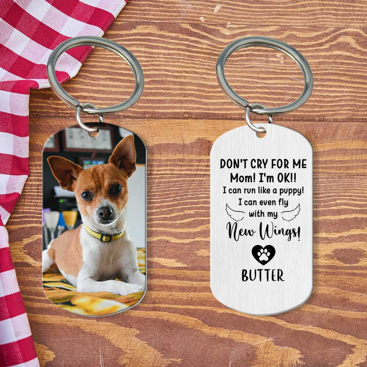 Chihuahua Memorial Dog Keychain, Custom Dog Picture, Dog in Heaven, Don't cry for me Keychain