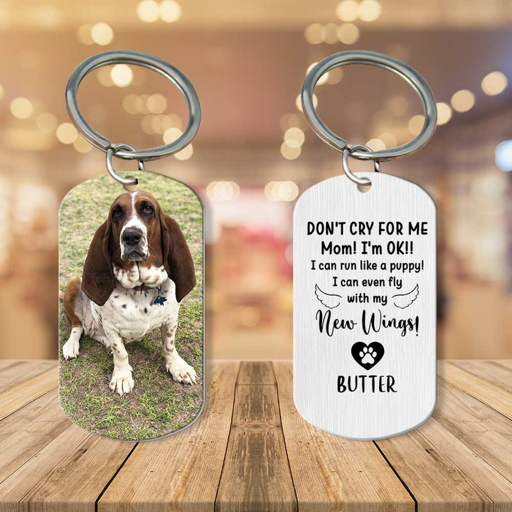 Basset Hound Memorial Dog Keychain, Custom Dog Picture, Dog in Heaven, Don't cry for me Keychain