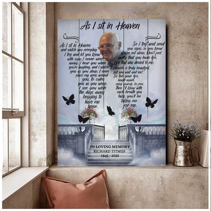 Customized Picture Gift for friends Dad passing away Canvas, Memorial Canvas for him in heaven