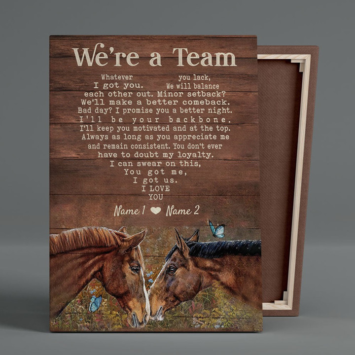 Custom Horses Couple Wall Art, We're a team Wedding Anniversary Wall Art Canvas for Husband and Wife