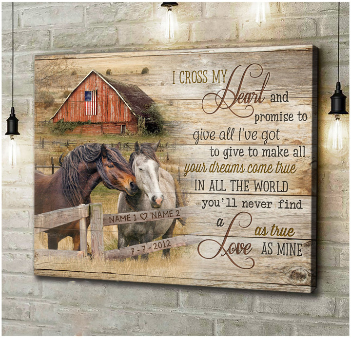 Horse Couple Farmhouse Decor, I cross my heart Wall Art Canvas for Him, Gift Birthday for who love horses