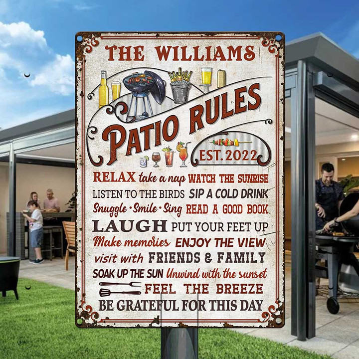 Personalized Patio Rules, Patio Decor Relax Take A Nap Custom Vintage Metal Signs