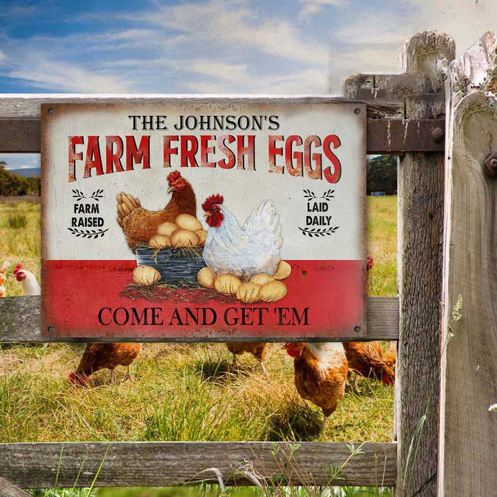 Personalized Farm Fresh Eggs Custom Vintage Metal Signs, Farm Chicken Decor, Chicken Farm Sign
