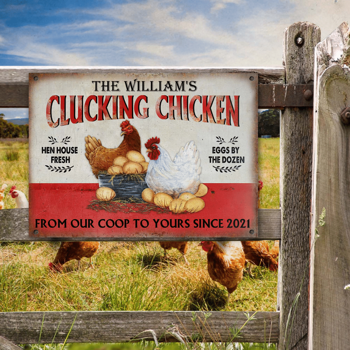 Personalized Chicken Clucking Chicken Customized Vintage Metal Signs, Farmhouse Decor