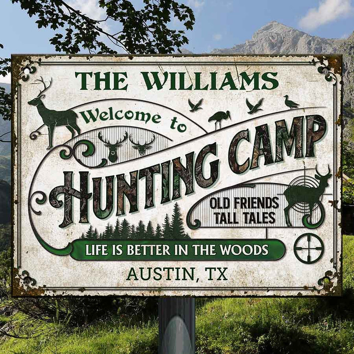Personalized Hunting Gifts for Hunting Camp Owner Custom Vintage Metal Signs, Deer Hunting Signs