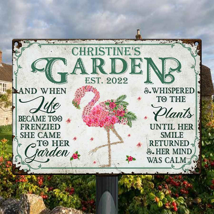 Personalized Flamingo Garden Sign, Flamingo into the garden Vintage Metal Signs for Bee Lovers
