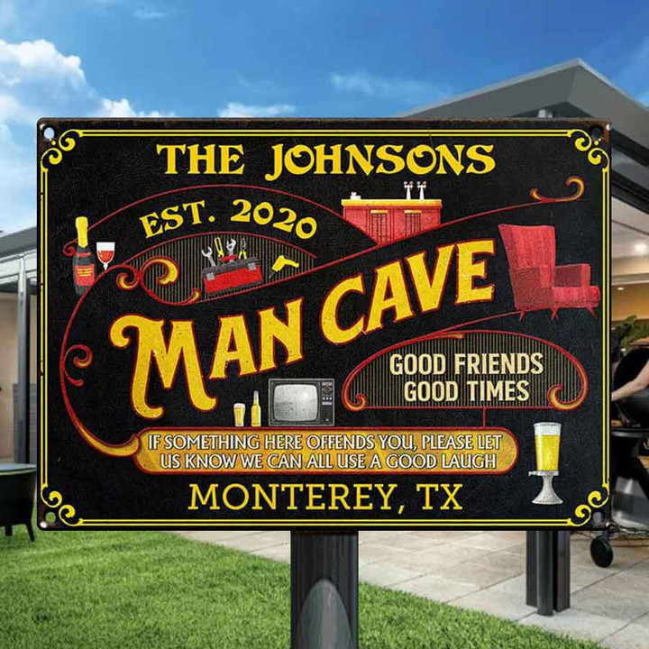 Personalized Man Cave Sign, Beer Sign, Cold Beer Good Time Chilin Vintage Metal Signs