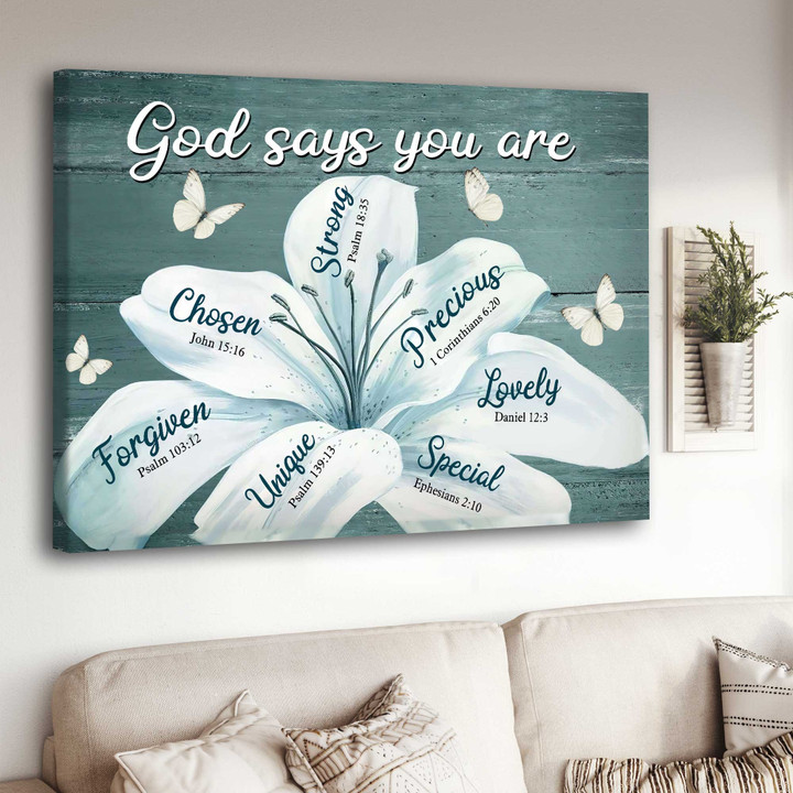 White Lily God says you are Canvas Christian Wall Art, Lily Jesus Painting for Living room Decor