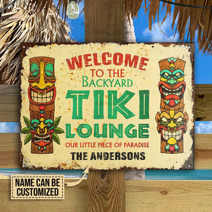 Personalized Tiki Lounge Signs, Piece Of Paradise Customized Vintage Metal Signs