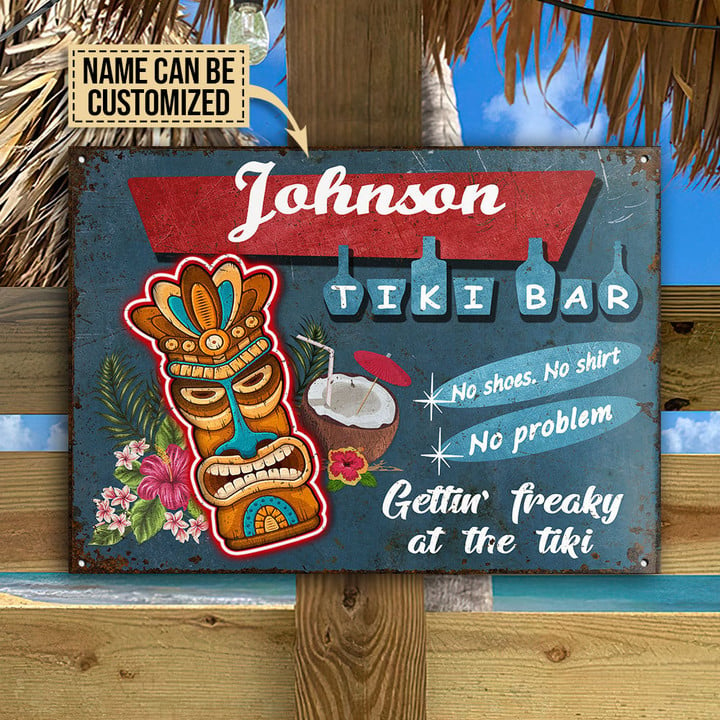Personalized Tiki Bar Welcome Sign, No Shoes, No Shirt, No Problem Vintage Metal Signs