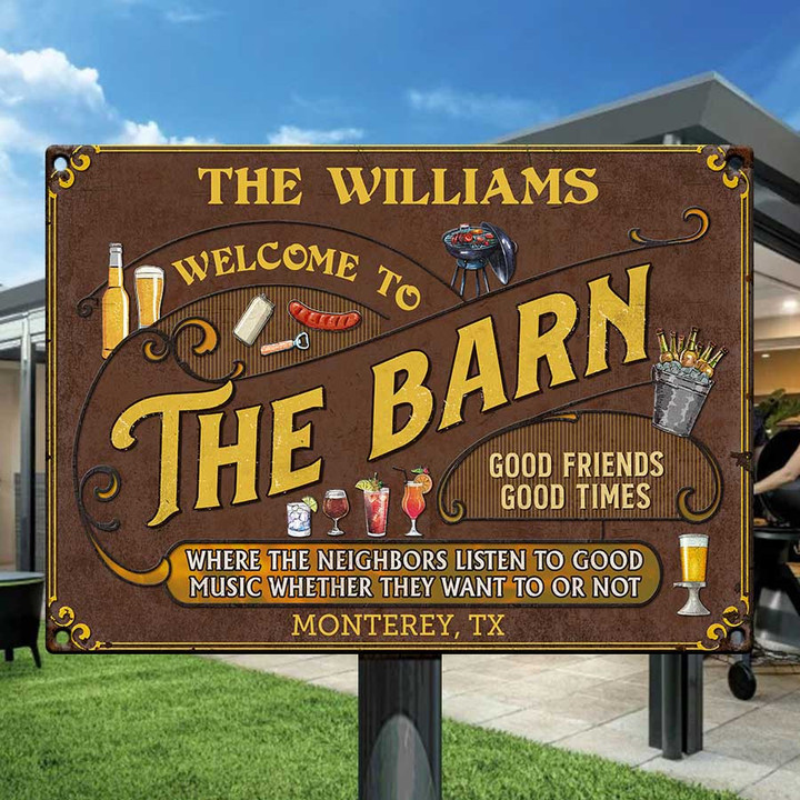 Personalized Barn Sign, Farm Grilling & Drinking Listen to Music Custom Vintage Metal Signs