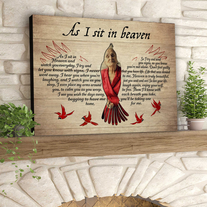 Cardinal Custom Mom Photo As I sit in Heaven Wall Art, Bereavement Gift, Memorial Gift