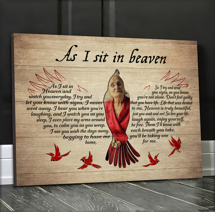 Cardinal Bereavement Gift Custom Picture As I sit in Heaven Wall Art Canvas, Memorial Gift, Remembrance Gifts Bedroom Decor