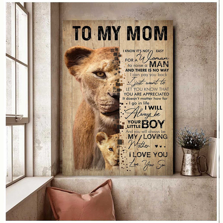 Personalized Lion Mom Canvas, Gift for Mom from Daughter and Son Mother Canvas for Lion Lovers