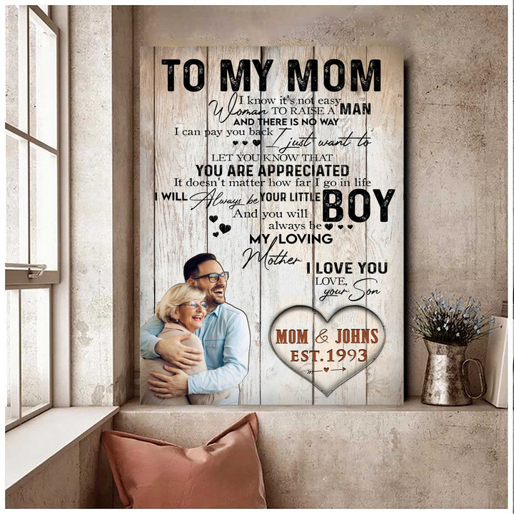 Personalized Photo Mother and Son Canvas Wall Art, Always be your little boy Wall Art for Mother