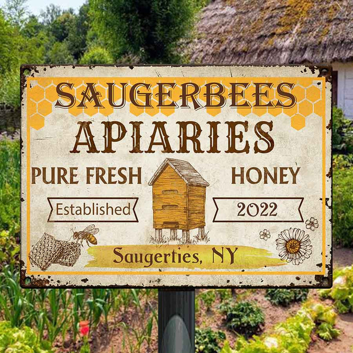 Personalized Honey Bee, Bee Farm Sign, Bee Apiaries Vintage Metal Sign for Farmer