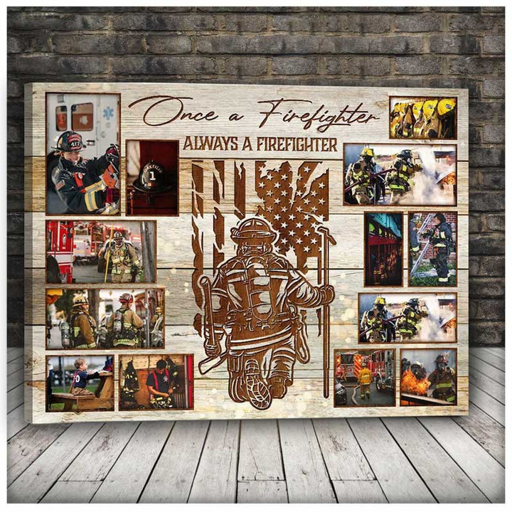 Customized Firefighter Wall Art Collage Photo Canvas for Dad, Mom Always a Firefighter