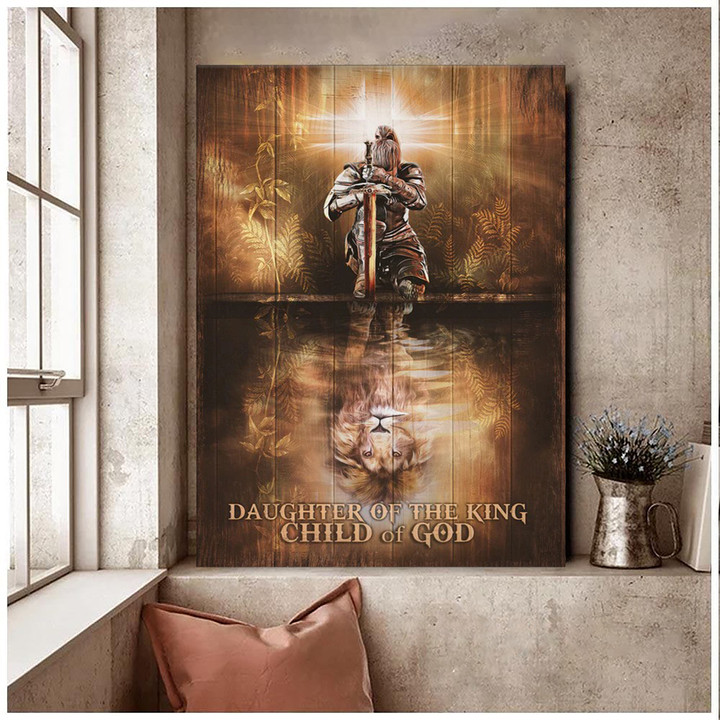 Woman Warrior, Daughter of the King, Lion of Judah Canvas, Jesus Painting Living Room Wall Art for Strong Woman, Single Mom