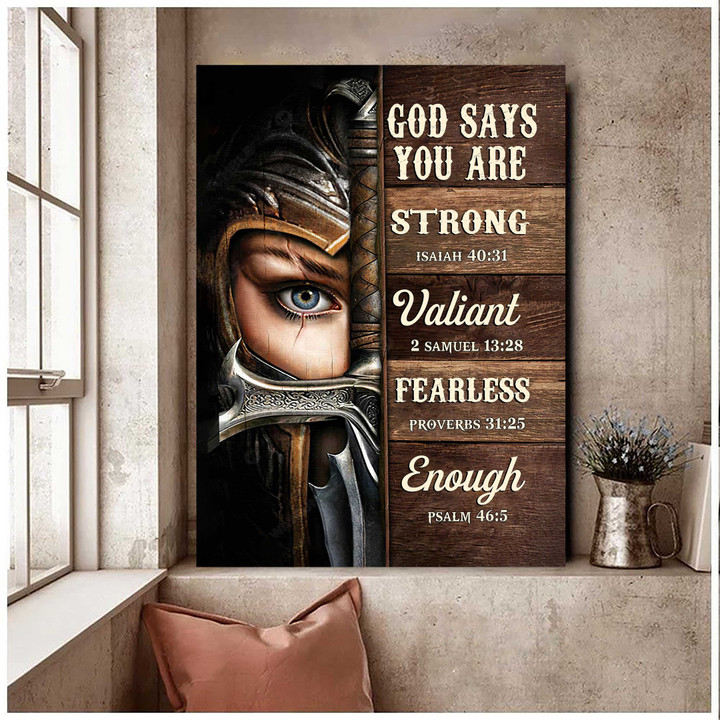 Female Warrior, God says you are, Psalm 46:5 Wall Art, Woman of God Jesus Portrait Canvas for Women Christian