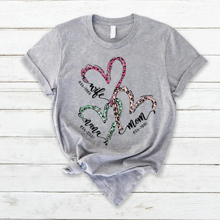 Personalized Est Year Mothers Day Shirt For Grandma Wife Mom Nana Personalized Est Leopard Pattern