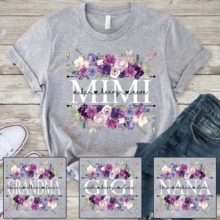 Personalized Mimi Purple Plum Flower And Grandkids T Shirt