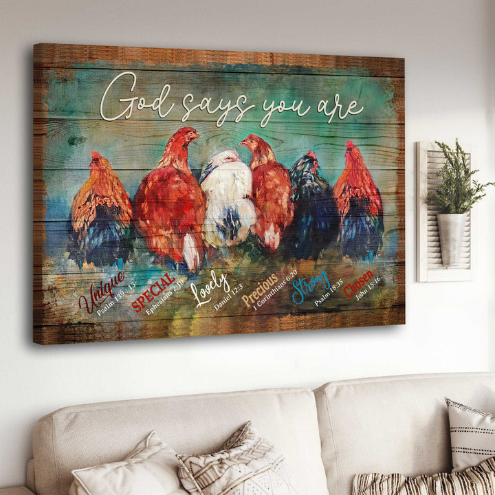 Awesome Chicken, God says you are - Jesus Painting Farmhouse Wall Art Canvas for Farmhouse Decor