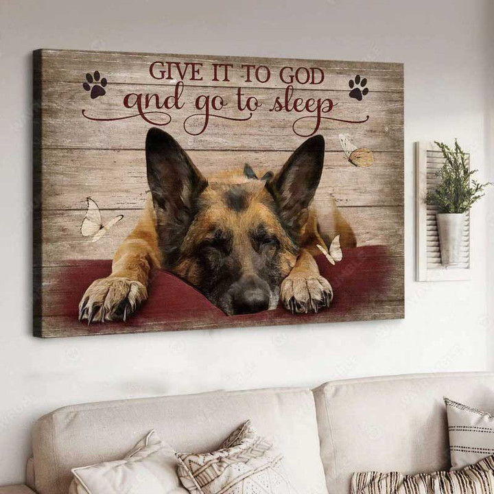 German Shepherd drawing, Give it to God and go to sleep - Jesus Landscape Canvas Prints, Christian Wall Art