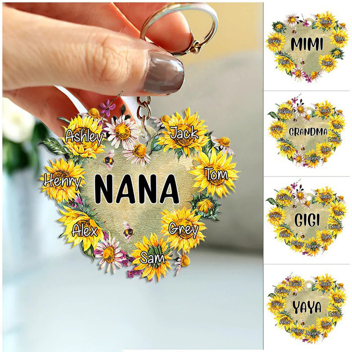 Personalized Grandma Sunflowers, Nana Sunflowers with Grandkids Keychain for Grandma
