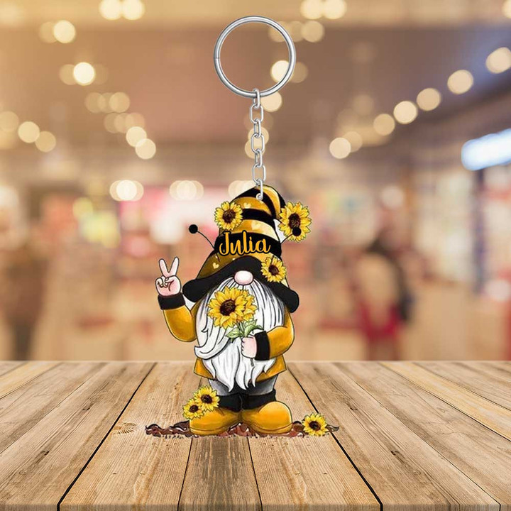 Personalized Grandma Bee Keychain, Custom Name Flat Acrylic Keychain for Mom who love bees