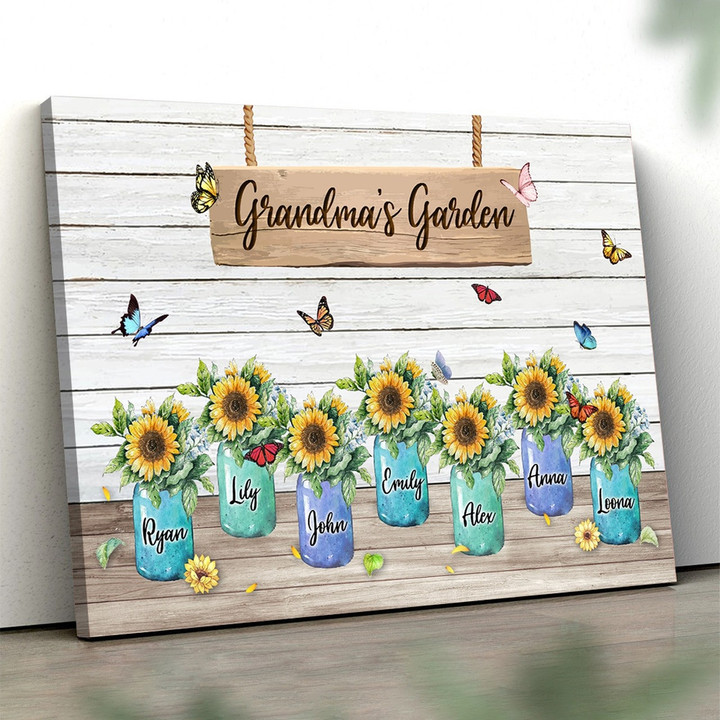 Sunflowers Customized Grandma's Garden, Mother's Day Canvas Wall Art for Grandma with Grandkids