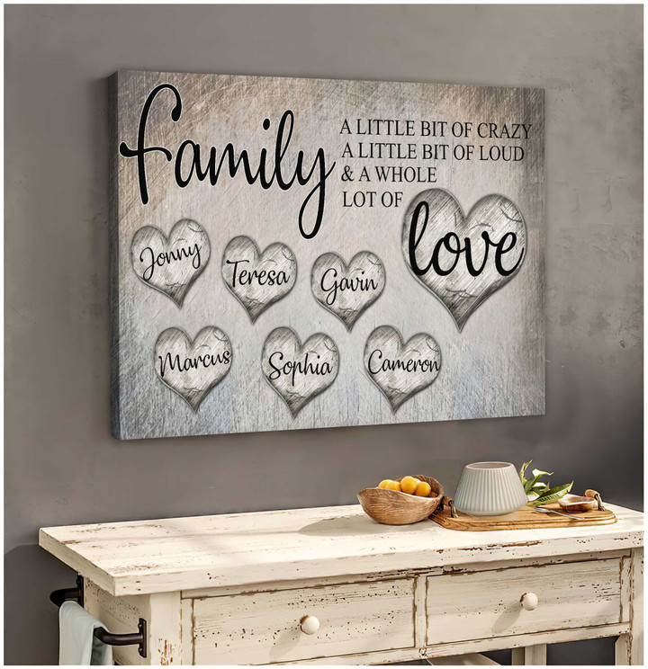 Personalized Family A Whole lot of Love Wall Art, Custom Member Names Heart Art Canvas for Living Room