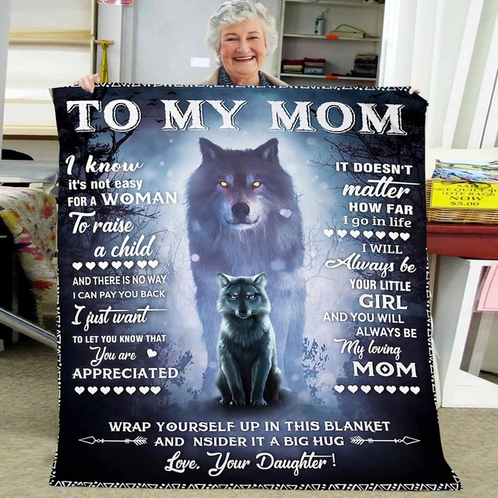 Wolf Blanket, To my Mother Blanket, Gift from Daughter Fleece Blanket, Sherpa Blanket for Mother