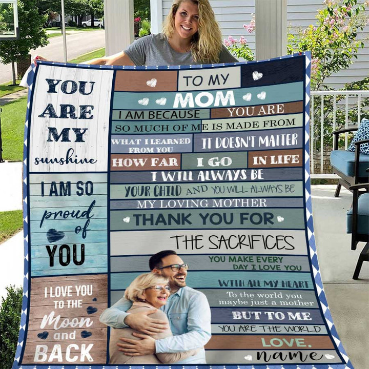 Custom Photo Mother and Son Blanket, Gift from Son to Mom Throw Blanket, Fleece & Sherpa Blanket for Bedroom