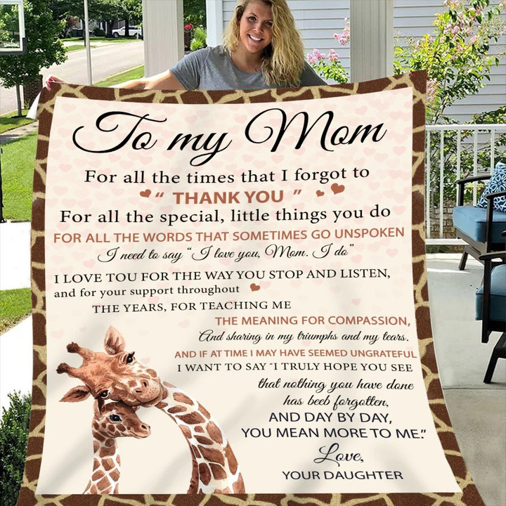 Personalized Giraffe Blanket for Mom, Blanket from Daughter I love You Giraffe Throw Blanket