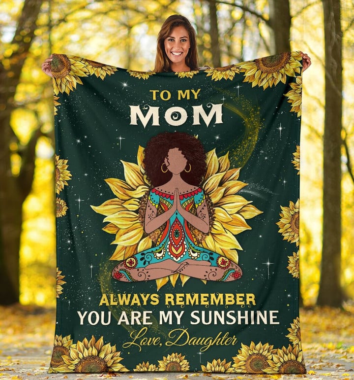 African America Mom Yoga Blanket Sunflower Art from Daughter Fleece Blanket, Sherpa Blanket