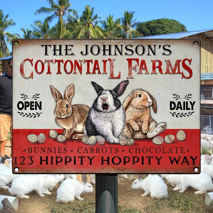 Personalized Rabbit Farm Signs, Carrot Patch Spring Market Custom Vintage Metal Sign for Farmer