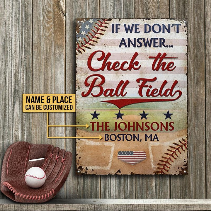 Personalized Baseball Check Field Customized Vintage Metal Sign for Home