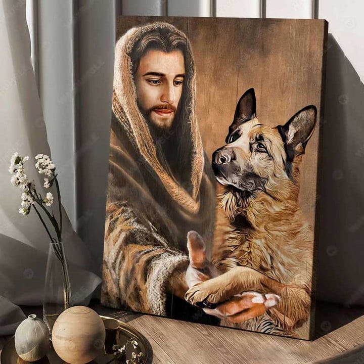Jesus Painting and German Shepherd Wall Art, Art Jesus Landscape Canvas Print for German Shepherd Lovers