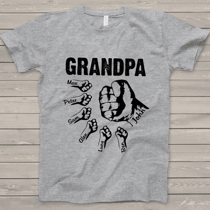 Personalized Grandpa With Grandkids Hand To Hands, Papa Grandkids Hands Shirt