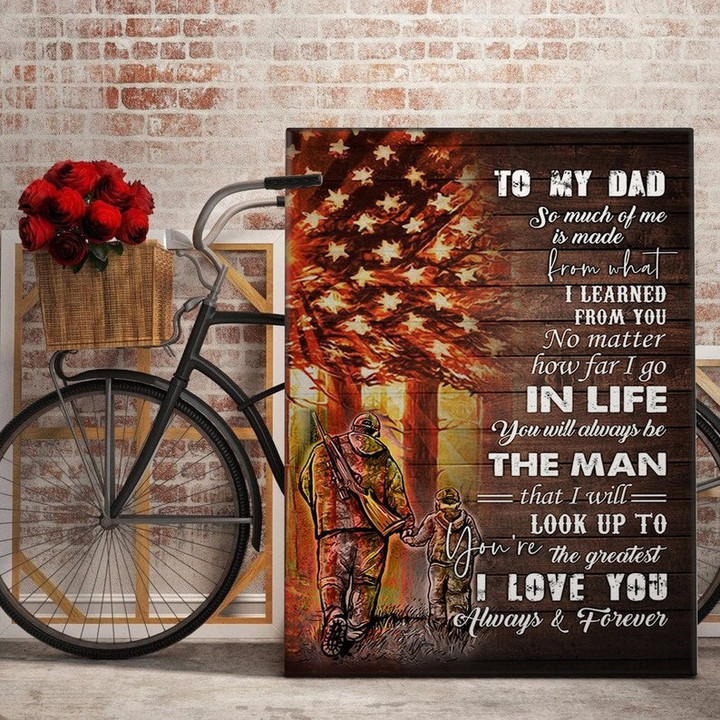 Personalized Deer Hunting Canvas, Father and Son Hunting Wall Art American Flag Background