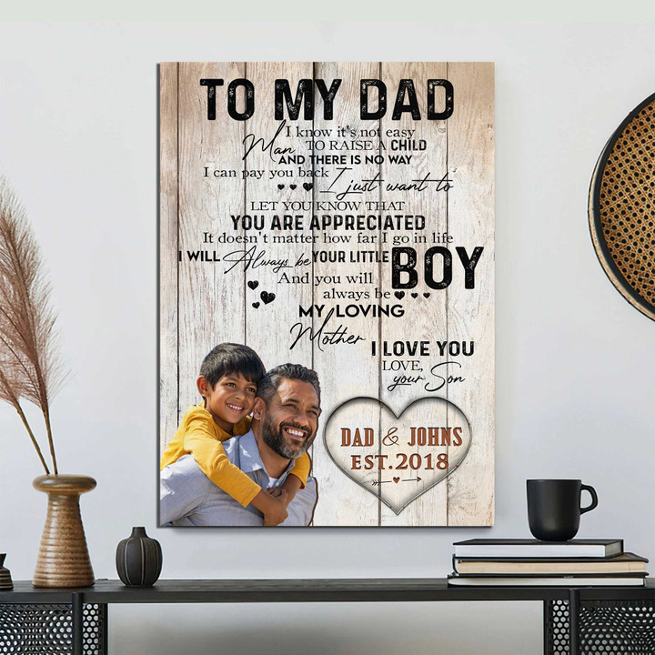 Customized Photo Father and Son Wall Art, I'm always little Boy, Gift from Son Canvas
