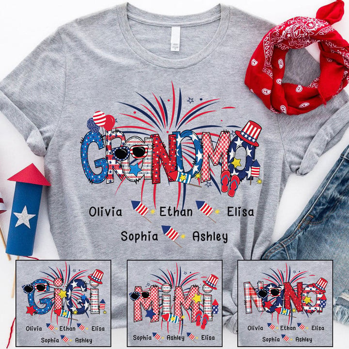 Patriotic Doodle 4th Of July Grandma And Grandkid CTH01 T-Shirt