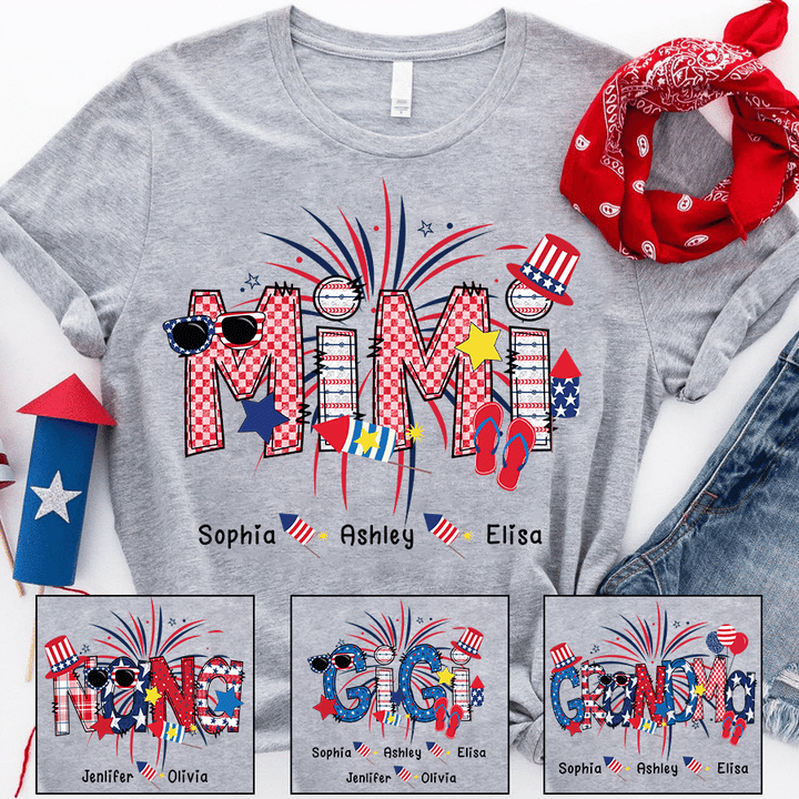 Patriotic Doodle 4th Of July Mimi And Grandkid CTH01 T-Shirt