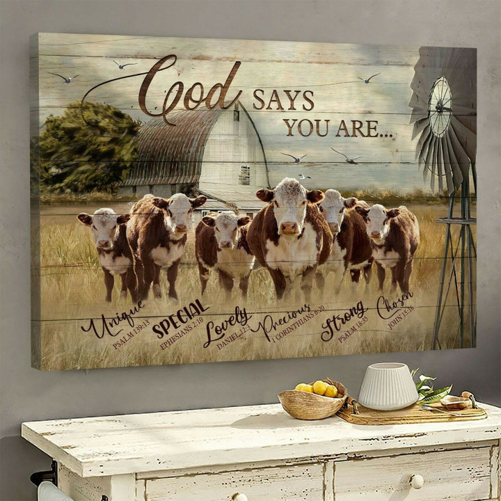 Cows Farmhouse Decor, God says you are Wall Art Canvas for Living Room, Bedroom
