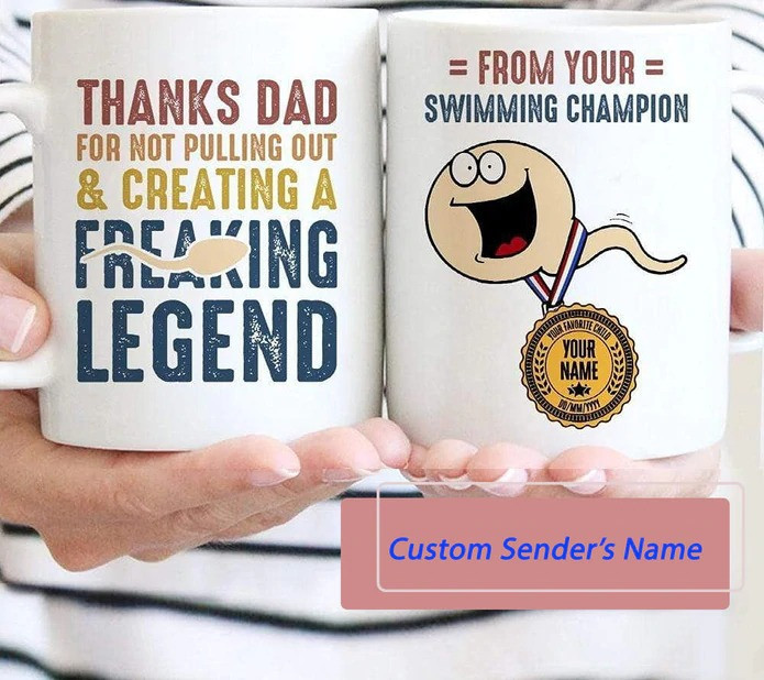Funny Gift for Dad, Dear Dad Funny Coffee Mug, Thanks For Not Pulling Out Swimming Champion Gifts For Father's Day