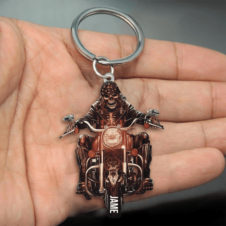 Personalized Skull Burn Rubber Motorcycle Acrylic Keychain, Flat Keychain for Skull Loverss