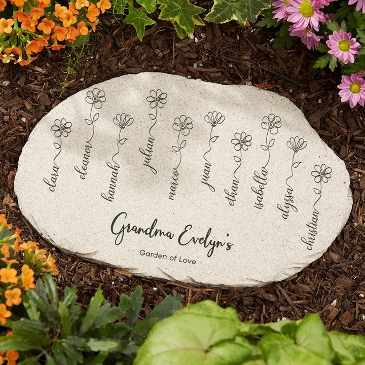 Garden Of Love Personalized Round Garden Stone, Mother's Day Gifts, Gifts for Grandma, Outdoor Home Decor, Garden Accent